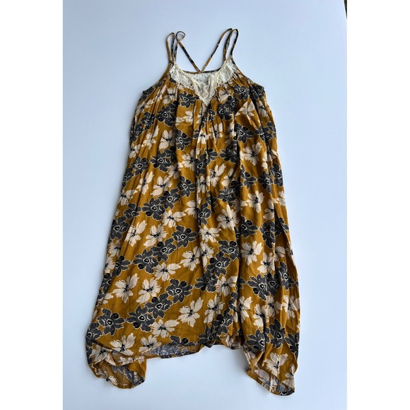 Doe & Rae Floral Print Mustard Yellow Black White Lace Trim Boho‎ - Maybe Medium - Picture 1 of 16